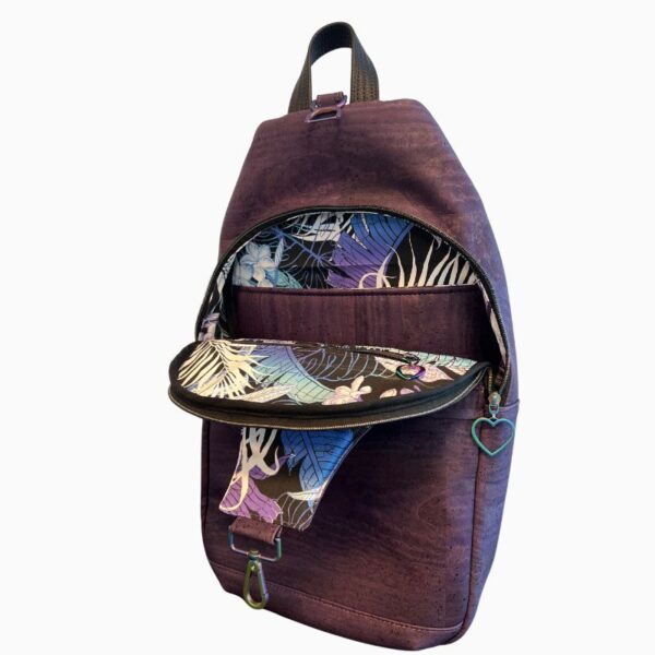 Retro Tec Backsling i aubergine og bladmønstrete innside